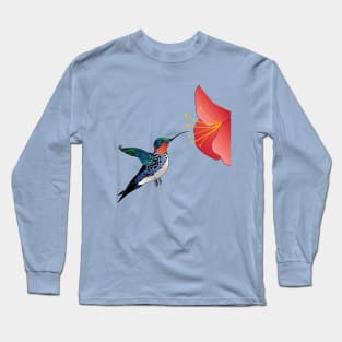 Hummingbird Tribal Tattoo Style Orange Flower Long Sleeve T-Shirt